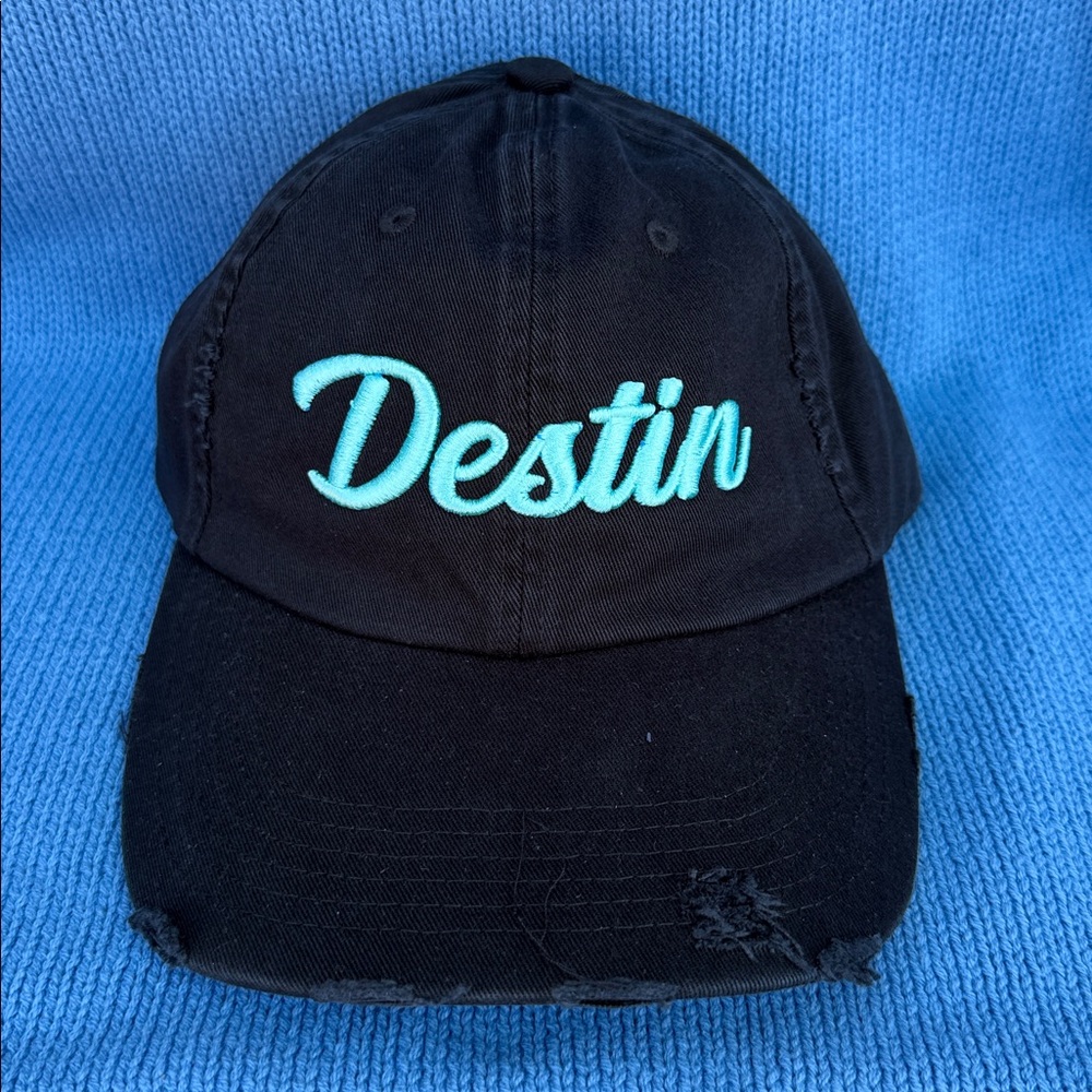 Destin Embroidered Black Cap with Puff embroidered logo